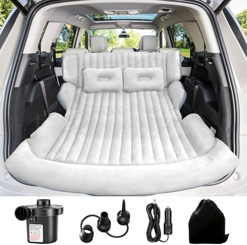 AearKing Matelas Voiture, Matelas Gonflable Voiture avec Pompe à Air et Oreillers, Matelas Voiture Siege Arriere Plus Épais, Double Face Floqué Lit Gonflable Voiture SUV pour Le Camping, Voyage