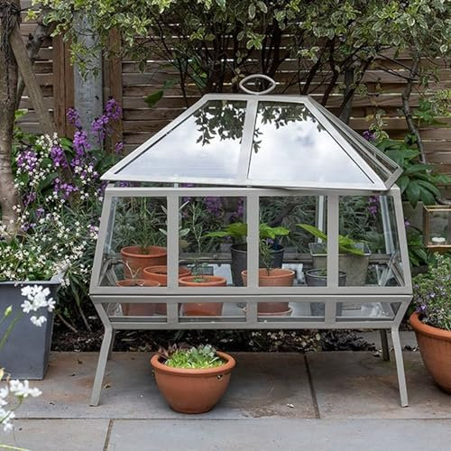 Crocus Collection 75cm Victorian Style Raised Steel and Glass Growhouse Outdoor Plant Protection Rectangular Mini Greenhouse with Precision Fit Lid in Khaki Green