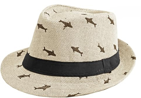 RUIXIA Chapeau de Paille Fedora Enfant Panama en Maille Enfant Chapeau Trilby Été Respirant Panama de Plage Bord Court pour Garçons et Filles 4-10 Ans pour Voyage Camping
