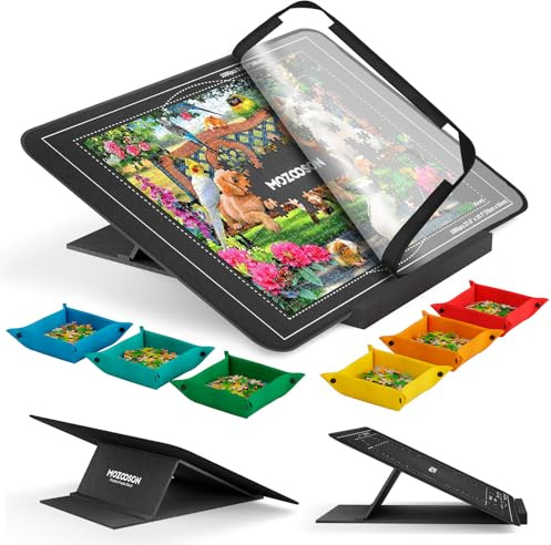 MOZOOSON Plateau Puzzle de 1000 Pièces, Support Puzzle Réglable, Pliante Antidérapante, Table de Puzzle en Feutre, Planche Puzzle avec 6 Trieur et 1 Couverture