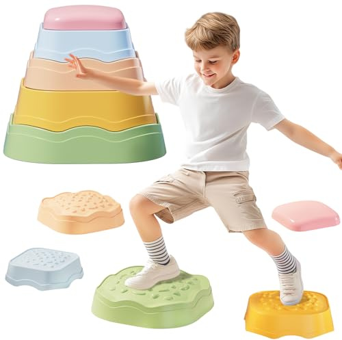 Mostop Stepping Stones for Kids,Non-Slip Stackable Balance Blocks Toy,Obstacle Course Indoor Outdoor Toddlers Sensory Play Equipment Toys,Gifts for Boys and Girls