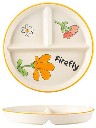 Hoshisea Piatti da pranzo Ceramica, Piatti Snack Con Scomparti, Piatto in Ceramica Bambini, Per Pasti Divisi, Feste, Snack, Insalate, Dessert（giallo）