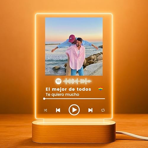 Cristal Plaque Lámpara Spotify LGBT Foto y Canción | Placa Metacrilato Corazón Pride LED | Música Orgullo LGTBI | Regalo Pareja Gay Lésbica Aniversario Cumpleaños | Placa Música Pride