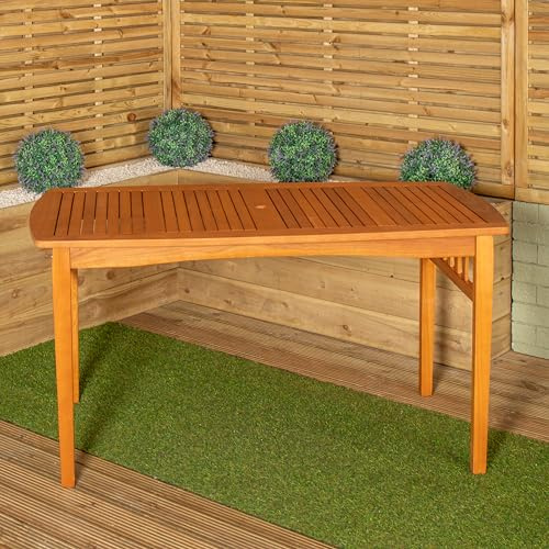 Samuel ALEXANDER Wooden Garden Table – 4 Seater Outdoor Dining Table with Parasol Hole,Wooden Garden Furniture – Slatted Rectangular Patio Table – Eucalyptus Garden Table Only