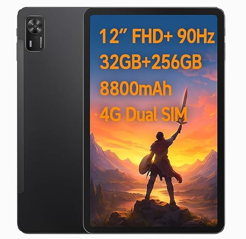 DOOGEE Tab E3+ Tablette Android 15, 12 IPS FHD+ 90Hz, 32Go RAM+256Go ROM, 8800mAh, 13+5MP Caméra, Octa-Core 6nm, Double SIM 4G LTE, 4 Haut-Parleur, GPS, Gemini AI Tablet Noir