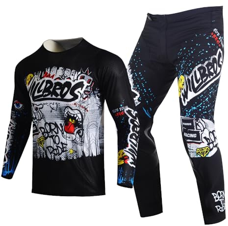 Willbros Ungdomar Motocross och MX BMX Enduro MTB Motorcykel Quad Off-road Racing Barn Pojkar Flickor, svart, vit, Maglia YL Pantaloni 24