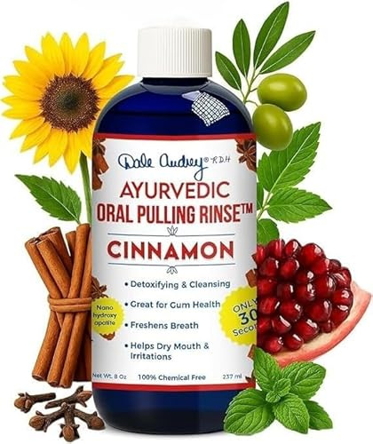 Dale Audrey Nano Hydroxyapatite Mouthwash Oil Pulling for Teeth and Gums, Cinnamon Flavored Organic Oral Rinse, Essential Oils for Teeth Whitening & Fresh Breath Mouthwash 8 oz BPA-free plastic bottle