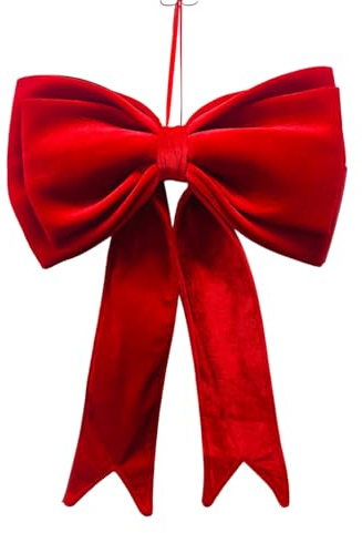 Christmas Velvet Bow, 48 x 63 cm, Extra Large Red Christmas Bows Door Bows Wreath Bow Festival Wrapping for Christmas Tree Topping Wreath (Red, Extra Large)