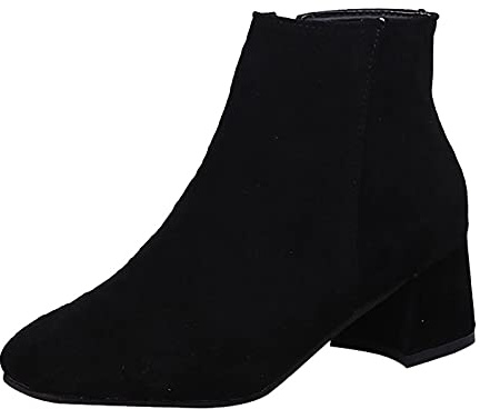 Generisch 2026 Botines Mujer Tacón Mujer Color Corto Sólido Cremallera Botas Moda Botas Bloque Lado Botas de Mujer, Negro , 42 EU