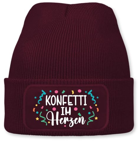 Prozente Momente Konfetti im Herzen – lustige Wintermütze | Beanie für Damen & Herren, warm, elastisch & Unisex, Strickmütze mit Patch & Druck, perfekt für Après-Ski, Weihnachtsmarkt & Fasching