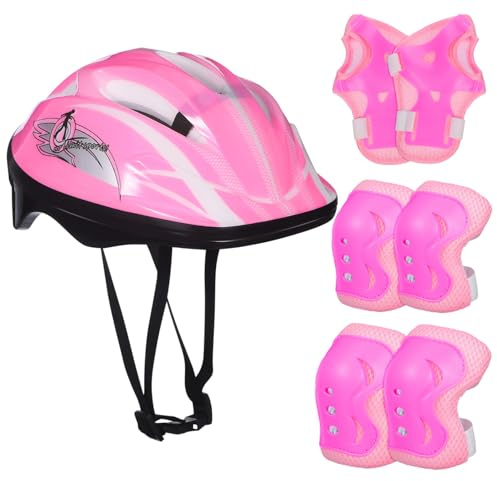 TOPBATHY Set de Protection Roller Garçon Fille avec Casque Trottinette et Genouillères Coudières Respirantes Matériau et Confortable pour Skate Vélo Roller et Sports Extérieurs
