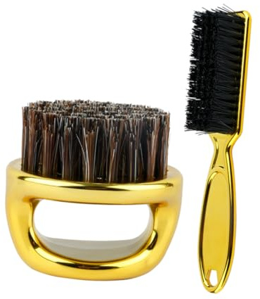 UKCOCO Cepillo para Cuello y Barba 2 Piezas Tamaño Medio Mango de Anillo Cepillo para Limpieza Masculina Herramientas de Barbería Cuidado Facial Profesional