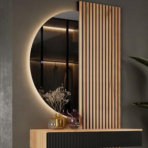 Planetmöbel NIVORA Spiegel mit Beleuchtung halbrund Spiegel | LED-Licht, Dekorativer Wandspiegel mit Dimm-Funktion, 4200k neutralweißes Licht, 50 x 100 cm