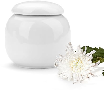 Thatyro Porcelain Small Urn for Ashes Keepsake, 2.5 In Mini Pet Cremation Urns, Decorative Pet Memorial Ashes Container Tribute for Cats Dogs Your Loved Animal Lost (White)