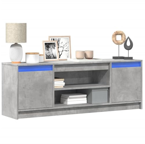 Meuble TV Moderne avec Bandes LED RGB, Meuble Télévision Gris Béton 140 cm en Bois d'Ingénierie Stable, Rangement Multimédia pour Salon et Salle de Jeux