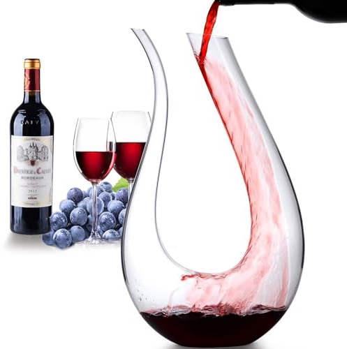 Wine Decanter ,1.5L U Shape Classic Wine Carafe,100% Hand Blown Lead-Free Crystal Glass-Wine Accessories