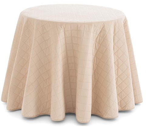 HIPERMANTA Falda Camilla 80 cm. Falda Mesa Camilla 80 cm. Ropa de Mesa Tacto Suave. Faldillas Mesa Camilla Redondas. Invierno Acolchada Cuadros. Color Beige