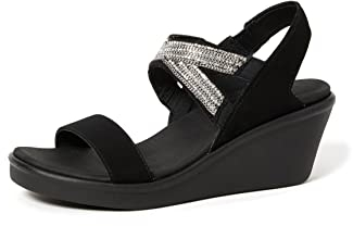 Skechers RUMBLE ON CHART TOPPER, Sandalias de Talón Abierto para Mujer, Black Mitobuck/ Metal/ Clear Rhinestone, 39 EU