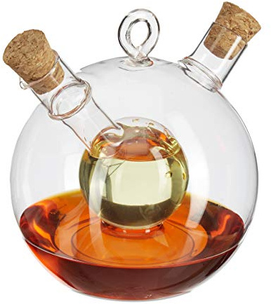 Relaxdays 4 Aceiteras & Vinagreras, 2 en 1, Tapón de corcho, 375 ml & 50 ml, Cristal, Transparente