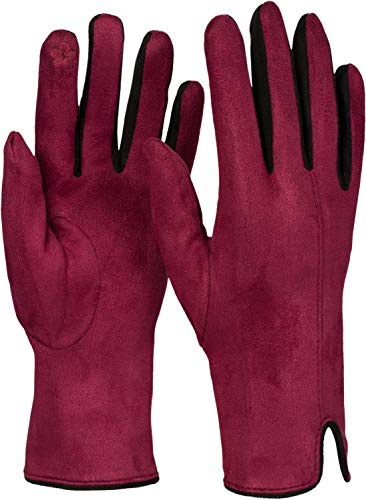 styleBREAKER Damen Touchscreen Handschuhe Farbkontrast | Leitfähige Fasern am Zeigefinger für Displays, weiches Fleece-Innenfutter, extrem elastische Passform für 16-21 cm Hand.