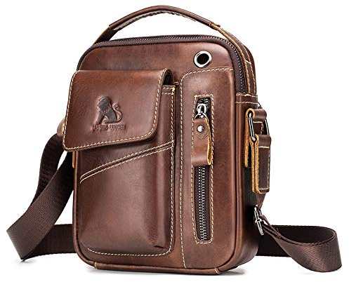 BAIGIO Umhängetasche Herren Leder Schultertasche Vintage Crossbody Bag Messenger Herrentasche zum Umhängen Ledertasche Männer Tasche mit Verstellbarem Gurt für Business Arbeit Reise