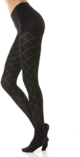 Gi&Gi Collants pour femme en microfibre opaque fantaisie losanges argentés 120 deniers Made in Italy n°1581, Noir , S/M