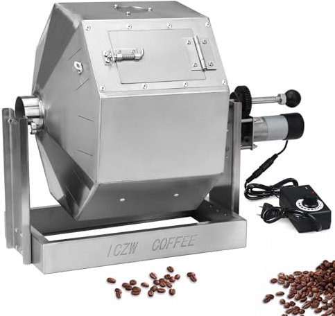 ICZW Coffee Bean Roaster 14.5L Coffee Bean Baker Peanut Roaster Gas Burner Drum Type Stainless Steel for Home and Commercial Use