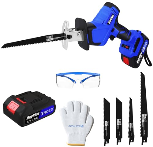 Scie Sabre Sans Fil 21V, 900W Scie Sabre,Vitesses Réglables 0-2800RPM,1500mAh Batteries, 4 lames de scie,Lumière LED, changement de lame de scie sans outil, pour couper le bois et le métal
