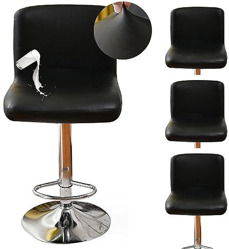 Levoberg - Funda de taburete de bar con respaldo de PU impermeable para silla de comedor giratoria, extensible, cubierta de silla alta de encimera, cocina, bar, 4 piezas, color negro