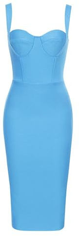 WEITING 2023 Estate Europea e Americana Nuova Gonna Fasciatura retrò Sexy Semplice Abito con Bretelle Che Copre i Fianchi per Le Donne-Blu Pavone-S
