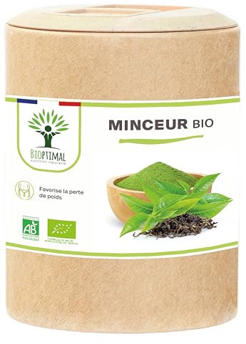 Minceur Bio - Bioptimal - Complément alimentaire - Thé vert Guarana + Plantes pour Maigrir - 4 Actions - Perte de Poids Brûle Graisse - Digestion - Fabriqué en France - Certifié Ecocert - 200 gélules