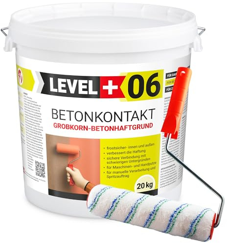 Level Plus 06 - Base adesiva con sabbia di quarzo, per calcestruzzo e ceramica, primer per intonaco e ponte adesivo per interni ed esterni, primer per superfici assorbenti e poco assorbenti, 20 kg e