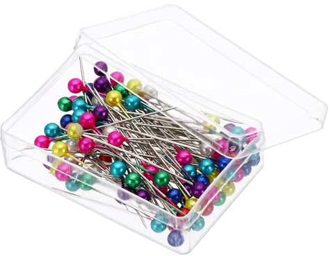 PATIKIL Systift, 200 st 3,5 cm rak nål med plastpärlemoriserat bollhuvud för tyg, dekorativ, smycken, gör-det-själv, hantverk och sömnadsprojekt, flerfärgad
