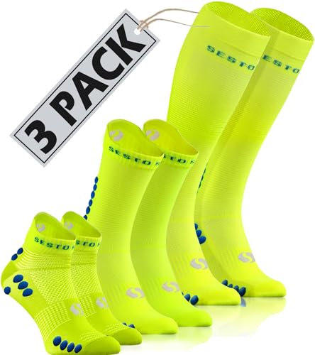 sesto senso 3 Paar MIX Sport Socken Gelb Sneakersocken Wadenlange und Kompressionsstrümpfe Laufsocken 43-46 Yellow