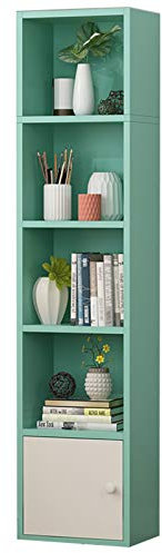 Bücherregal aus Holz für Kinder, mit Türen, Bücherregal, 6 Ebenen, platzsparendes Design, Weiß/Rosa/Grün