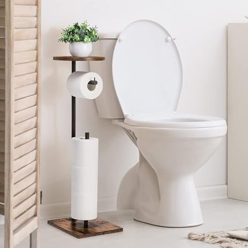 Shakub Freistehender Toilettenpapierhalter mit Klobürste & Ablage – Rostfrei, Platz für 3 Rollen, Modernes Badezimmerzubehör für WC und Gäste-WC