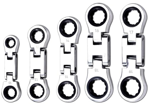 Geroosaty 5-Piece Flex- Stubby Ratcheting Combination Wrench Set, Mini Wrench Set, Double Box End Flex-, Mini Spanner Set