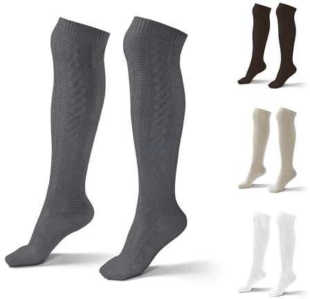 Atforna Calcetines largos para traje regional para hombre y mujer, de algodón, para Oktoberfest y otras celebraciones, paquete de 1 unidad, tallas 35 hasta 50, gris oscuro, 39-42