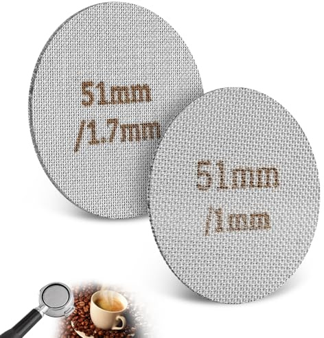 Puck Screen - Colador para café expreso (51 mm, 2 unidades, acero inoxidable de 150 µm, 1 mm de grosor, reutilizables, para café)