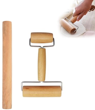 Hsyadazi Mattarello a doppia testa in legno di faggio, 2 in 1, per pizza, biscotti, fondente e pelle di gnocchi