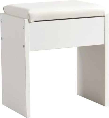 Mondeer Sgabello da toeletta bianco, morbido e imbottito, comodo sgabello per pianoforte, adatto per toletta, camera da letto, sgabello per trucco, 41 x 35 x 45 cm