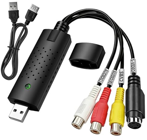 Giantdeer Carte de Capture Vidéo USB 2.0,Vonvertisseur Audio/Vidéo RCA vers USB,Convertisseur VHS vers Numérique,Prend en Charge Les Connexions RCA/S-Vidéo,Compatible avec Hi8, Mini DV, Windows/Mac