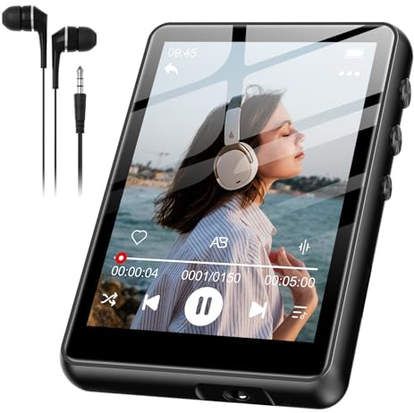 SWOFY Reproductor MP3 de 64 GB, Bluetooth 5.3, reproductor de música HiFi, pantalla táctil de 6,1 cm, reproductor de MP3 con altavoz grabadora, radio FM, soporte para hasta 128 GB de expansión (negro)