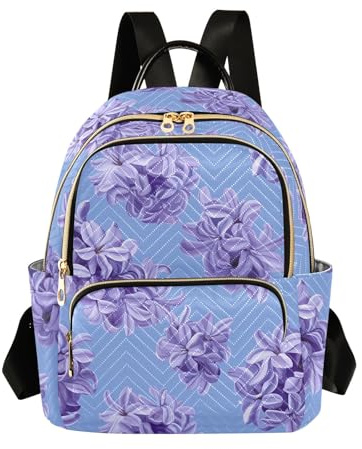 OWFKAY Hyacint blommor lila liten ryggsäck för kvinnor ryggsäck mini flickor skolväska resa stöldskydd ledig, Hyacint blommor lila, S, damryggsäck