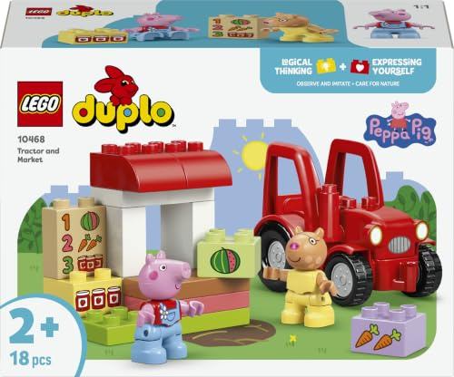 LEGO DUPLO Peppa Pig Tractor and Market - Educational Motor Skills Toy for Toddlers - Montessori Set w/ 2 Figures incl. Pedro Pony - Gift for 2+ Year Old Girls & Boys - 10468