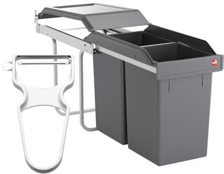 Hailo Abfallsammler Tandem | Einbau-Mülleimer | für Schränke ab 300 mm Breite | Bequemer Handauszug auf Rollenführung | Silber und Kunststoff Anthrazit (2x 15L + S)
