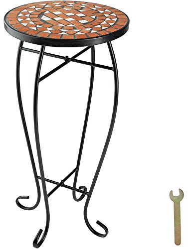 TecTake 800571 - Tavolino da Balcone, Piano del Tavolo in Mosaico di Pietra, Slanciate Gambe arcuate - Disponibile in Diversi Colori (Terra | No. 402768)