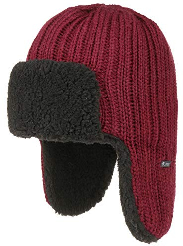 Lipodo Pilotmössa Damer/Herrar - Made in the EU stickad mössa öronskydd ullmössa med öronklaffar, foder, foder höst-vinter Vinter - One Size bordeaux