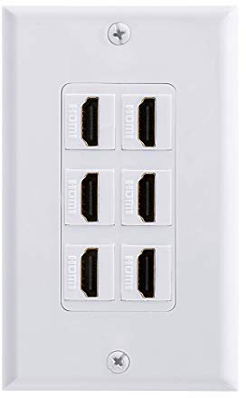TENINYU HDMI Wall Plate 6 Port, HDMI Socket Plug Insert Jack Outlet Panel Mount Support 4K 60Hz HDR 1080P 3D Ethernet Built in High Speed Cable Extension Coupler for Projector & Home Theater (6 Port)