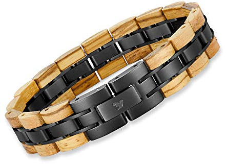 Woodstar (COBRA Bracciale da Uomo in Legno e Acciaio, Gioielli Moda Maschile, Braccialetto Regolabile B19-002